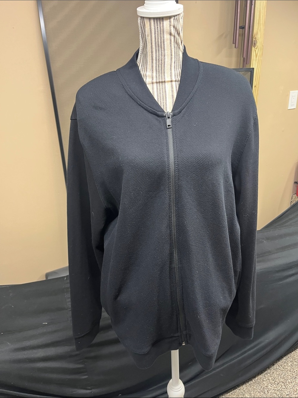 ALFANI 93% blk cotton pebble textured jacket sz L
